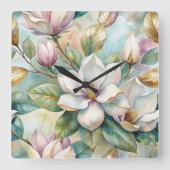 Pattern Elegant Magnolias Vierkante Klok (Voorkant)