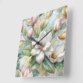 Pattern Elegant Magnolias Vierkante Klok (Hoek)
