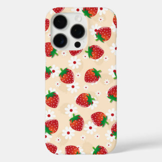 Pattern featuring strawberries and white flowers iPhone 16 pro hoesje