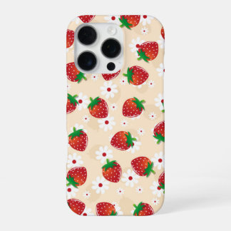 Pattern featuring strawberries and white flowers iPhone 16 pro hoesje