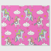 Pattern Funny Unicorn Cute Cadeaupapier (Vlak)