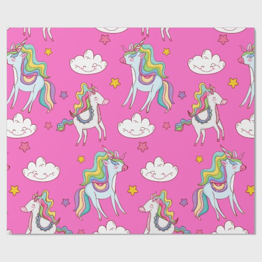 Pattern Funny Unicorn Cute Cadeaupapier (Vlak)