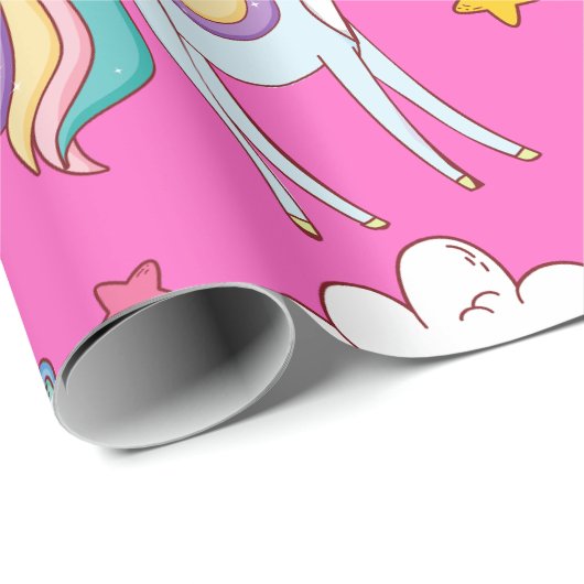 Pattern Funny Unicorn Cute Cadeaupapier (Rol Hoek)