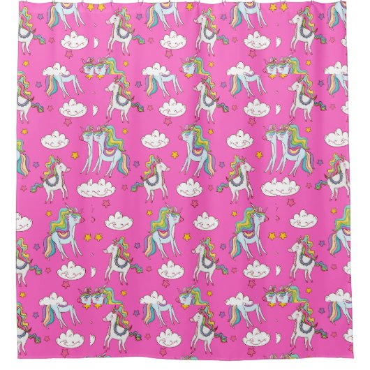 Pattern Funny Unicorn Cute Douchegordijn (Voorkant)