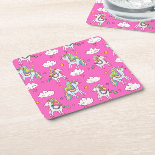 Pattern Funny Unicorn Cute Kartonnen Onderzetters (Schuin)