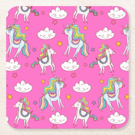 Pattern Funny Unicorn Cute Kartonnen Onderzetters (Voorkant)