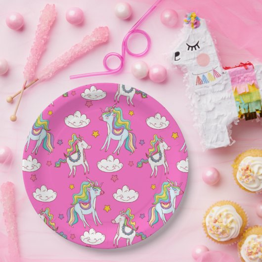 Pattern Funny Unicorn Cute Papieren Bordje (Feest)