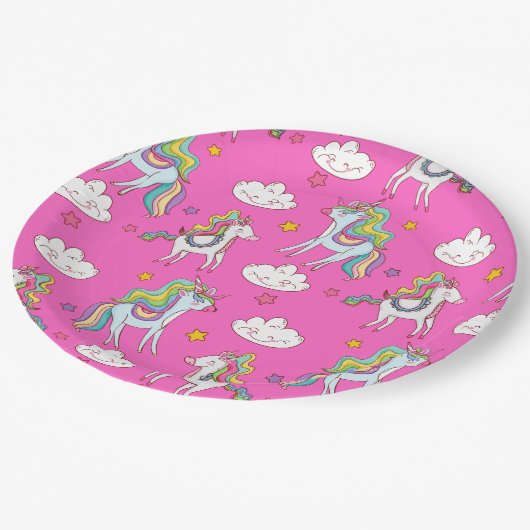 Pattern Funny Unicorn Cute Papieren Bordje (Gekanteld)