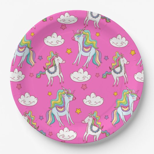 Pattern Funny Unicorn Cute Papieren Bordje (Voorkant)