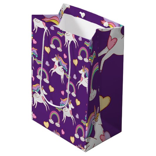 Pattern Funny Unicorn Magic Horse Cute Medium Cadeauzakje (Voorkant Gekanteld)