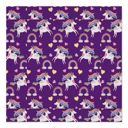 Pattern Funny Unicorn Magic Horse Cute Perfect Poster (Voorkant)
