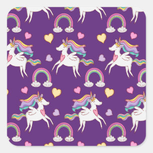 Pattern Funny Unicorn Magic Horse Cute Vierkante Sticker
