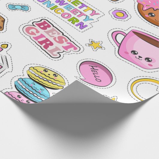 Pattern Funny Unicorn Magic Rainbow Cute Cadeaupapier (Hoek)