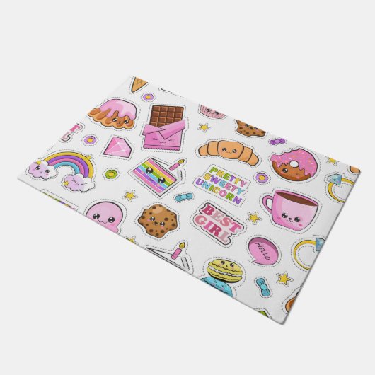 Pattern Funny Unicorn Magic Rainbow Cute Deurmat (Schuin)