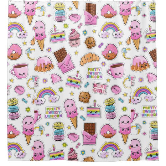 Pattern Funny Unicorn Magic Rainbow Cute Douchegordijn (Voorkant)
