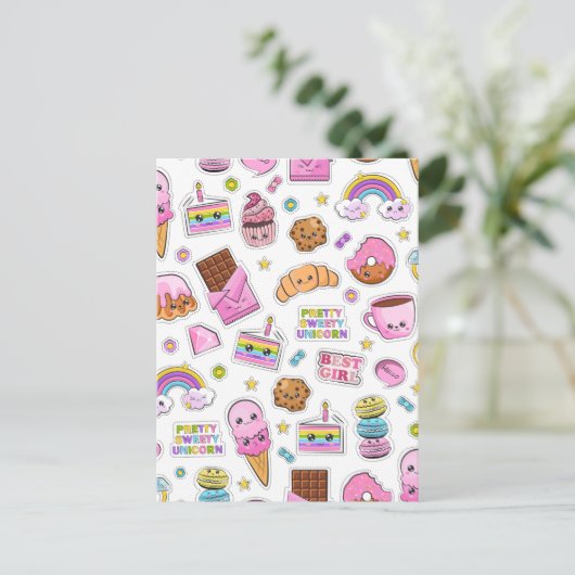 Pattern Funny Unicorn Magic Rainbow Cute Feestdagenkaart (Staand voorkant)