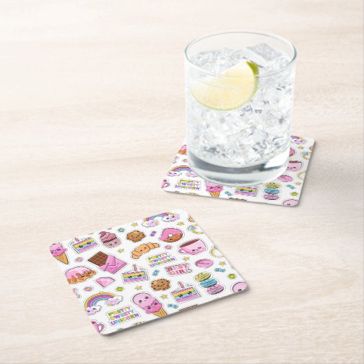 Pattern Funny Unicorn Magic Rainbow Cute Kartonnen Onderzetters (Insitu)