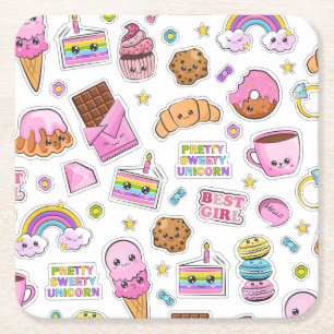 Pattern Funny Unicorn Magic Rainbow Cute Kartonnen Onderzetters
