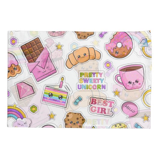 Pattern Funny Unicorn Magic Rainbow Cute Kussensloop (Achterkant-Links)