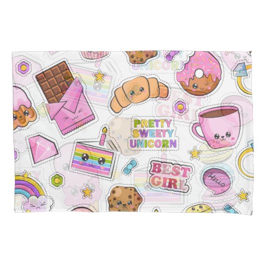 Pattern Funny Unicorn Magic Rainbow Cute Kussensloop (Voorkant-Links)