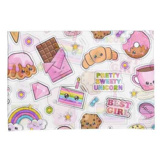 Pattern Funny Unicorn Magic Rainbow Cute Kussensloop (Voorkant-Rechts)