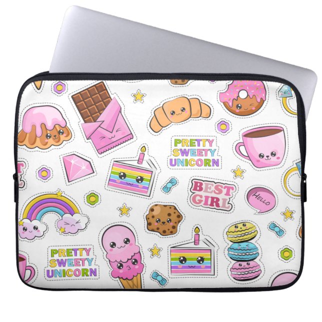 Pattern Funny Unicorn Magic Rainbow Cute Laptop Sleeve (Voorkant)