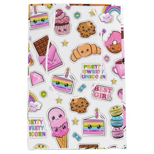 Pattern Funny Unicorn Magic Rainbow Cute Medium Cadeauzakje (Voorkant)