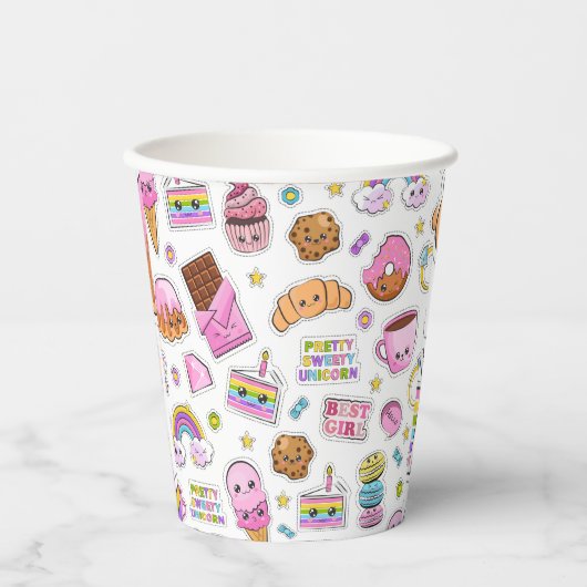 Pattern Funny Unicorn Magic Rainbow Cute Papieren Bekers (Voorkant)
