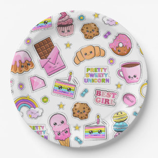 Pattern Funny Unicorn Magic Rainbow Cute Papieren Bordje