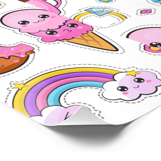 Pattern Funny Unicorn Magic Rainbow Cute Perfect Poster (Hoek)