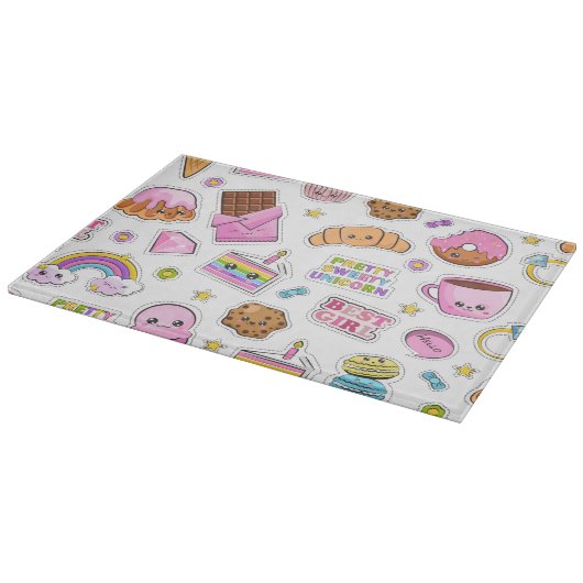 Pattern Funny Unicorn Magic Rainbow Cute Snijplank (Hoek)