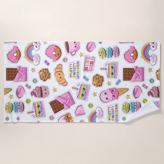 Pattern Funny Unicorn Magic Rainbow Cute Strandlaken (Voorkant)