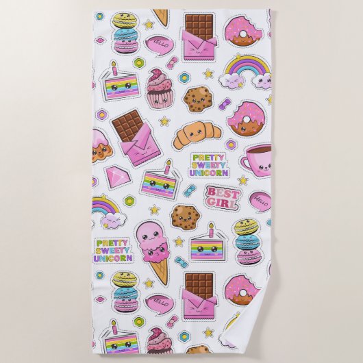 Pattern Funny Unicorn Magic Rainbow Cute Strandlaken (Voorkant)