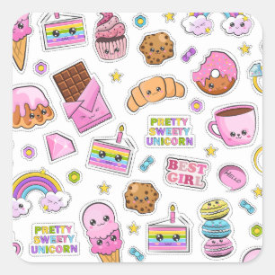 Pattern Funny Unicorn Magic Rainbow Cute Vierkante Sticker