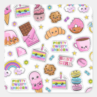 Pattern Funny Unicorn Magic Rainbow Cute Vierkante Sticker