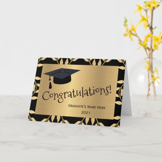 Pattern Gold Black Felicitaties Afstuderen Kaart (Gele Bloem)