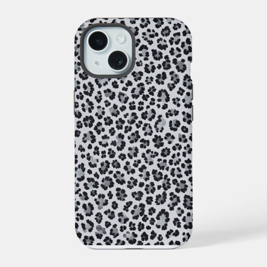 Pattern Gray Leopard Print iPhone 15 Case (Achterkant)