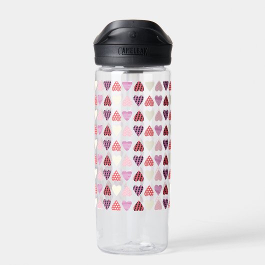 Pattern Heart Valentines Pink Water Bottle Waterfles (Achterkant)