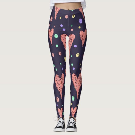 Pattern Hearts Colorful Girly Modern Cute Leggings (Voorkant)