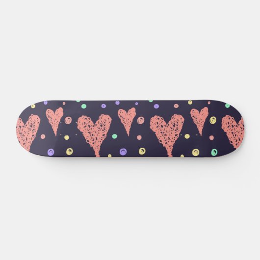 Pattern Hearts Colorful Girly Modern Cute Persoonlijk Skateboard (Horizontaal)