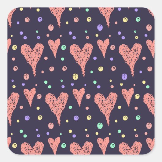 Pattern Hearts Colorful Girly Modern Cute Vierkante Sticker (Voorkant)