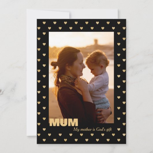 Pattern hearts Moeder's foto Black Holiday Kaart (Voorkant)