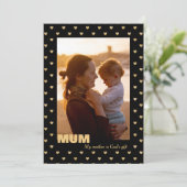 Pattern hearts Moeder's foto Black Holiday Kaart (Staand voorkant)