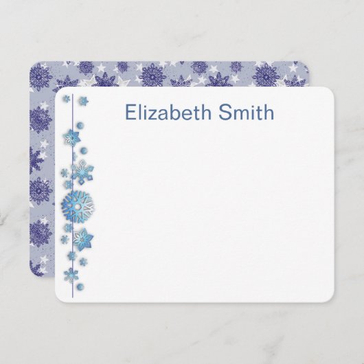 Pattern Holiday Blue Snowflake Winter Chic Notitiekaartje (Voorkant / Achterkant)
