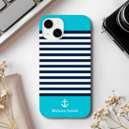 Pattern Navy blue and white bands Blue background Case-Mate iPhone 14 Hoesje