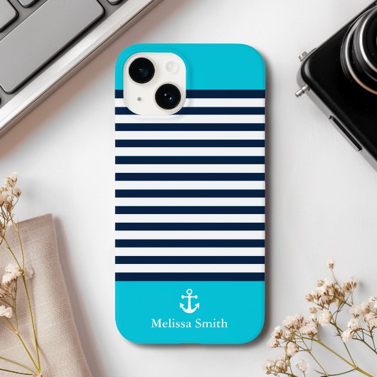 Pattern Navy blue and white bands Blue background Case-Mate iPhone Case