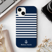Pattern Navy blue and white bands Blue Navy Case-Mate iPhone Case