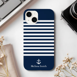 Pattern Navy blue and white bands Blue Navy Case-Mate iPhone 14 Hoesje