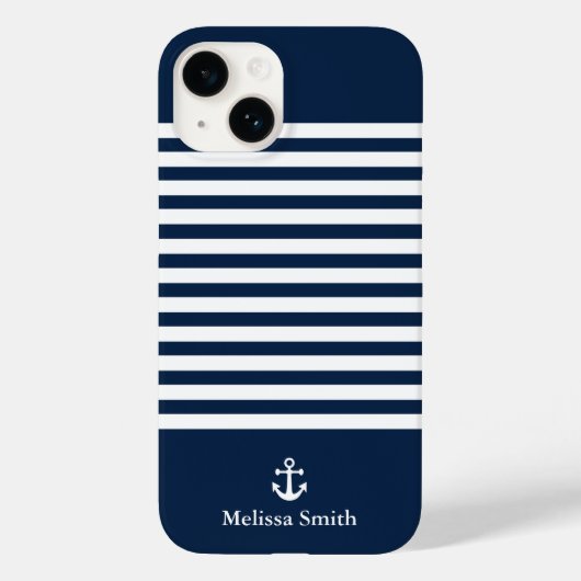Pattern Navy blue and white bands Blue Navy Case-Mate iPhone Case (Achterkant)
