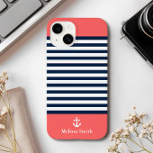 Pattern Navy blue and white bands Orange Case-Mate iPhone Case
